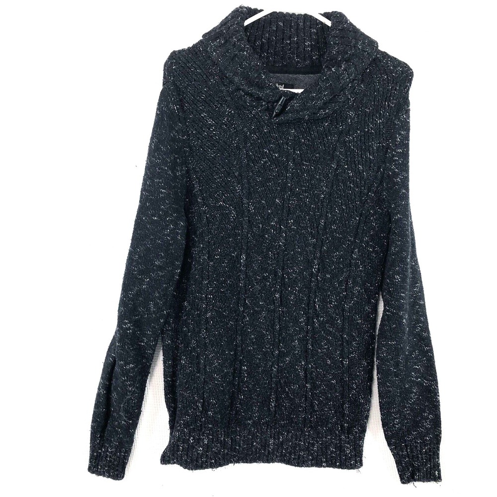 Method women's sweater small black Heather ribbed knit cowl neck w/drawstring